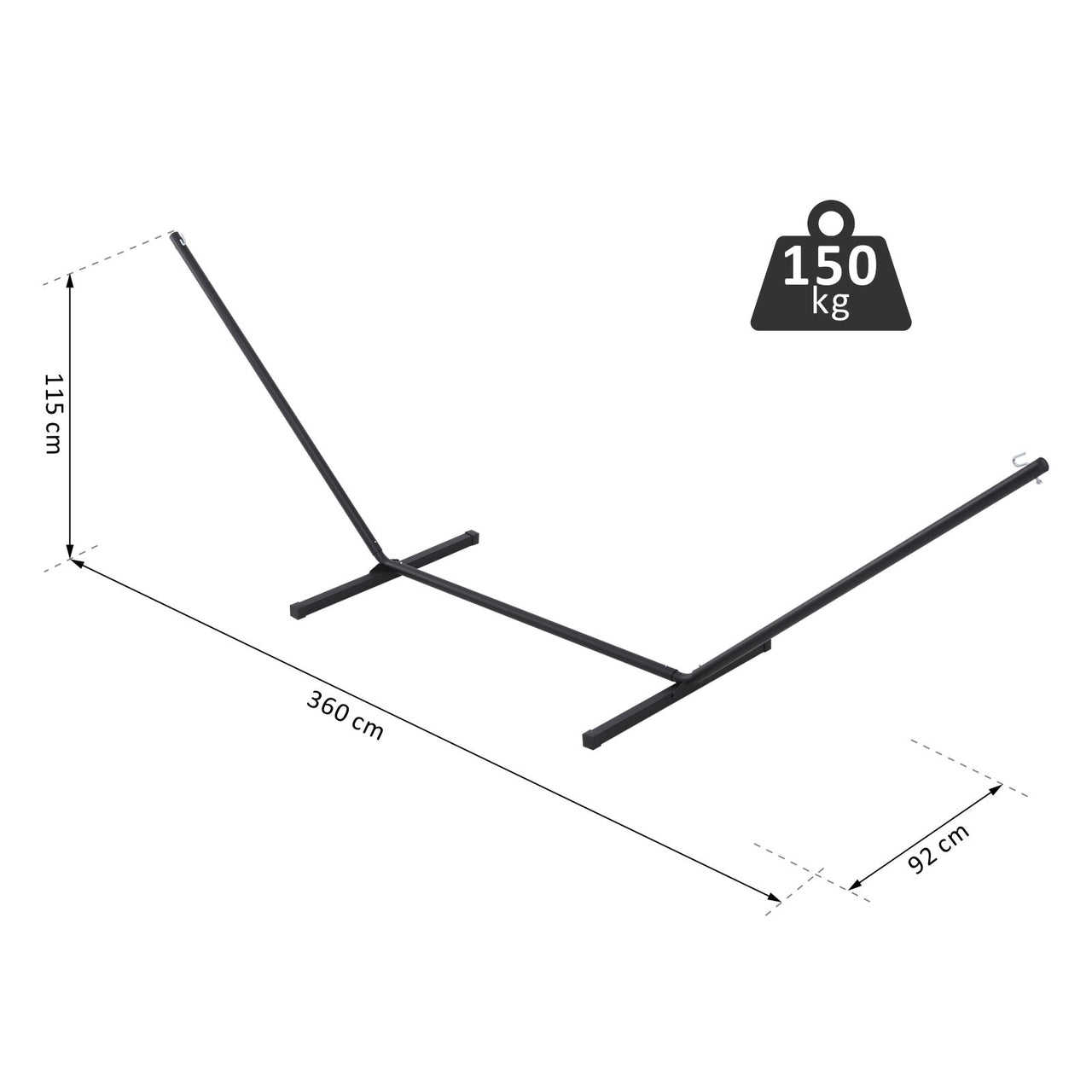 Zwarte Hangmatstandaard 360x92x115 cm – Max 150 kg