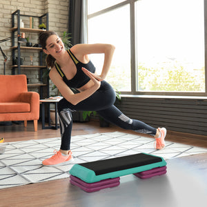 Verstelbare fitness step aerobic step met antislip oppervlak en 4 risers voor hoogte-aanpassing bij trainingen thuis