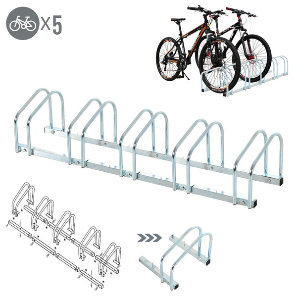 Stalen fietsenrek voor 5 fietsen met wand- en vloermontage