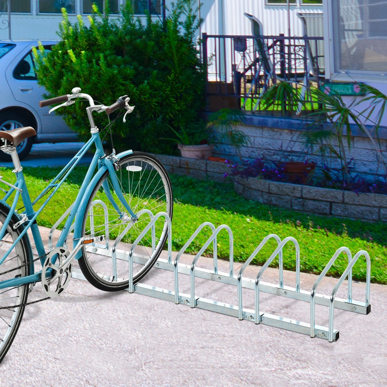 Stalen fietsenrek voor 5 fietsen met wand- en vloermontage