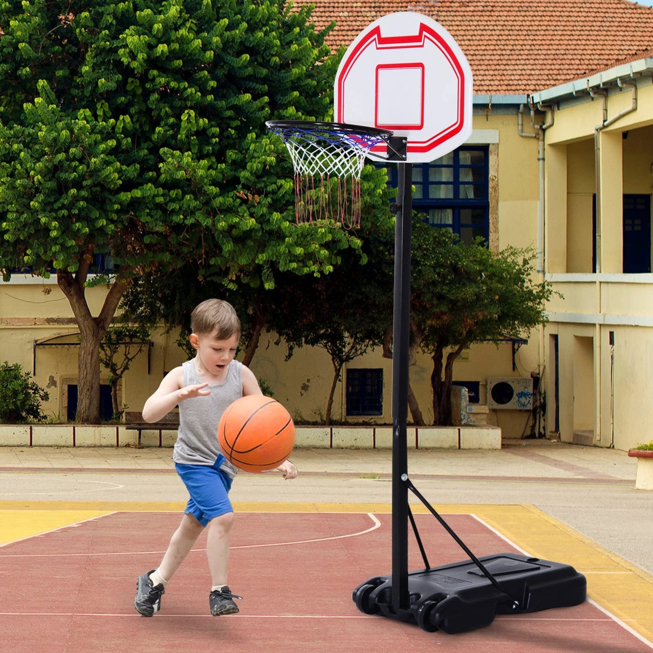 Verstelbare basketbalstandaard met basket verrijdbaar – 150 tot 210 cm