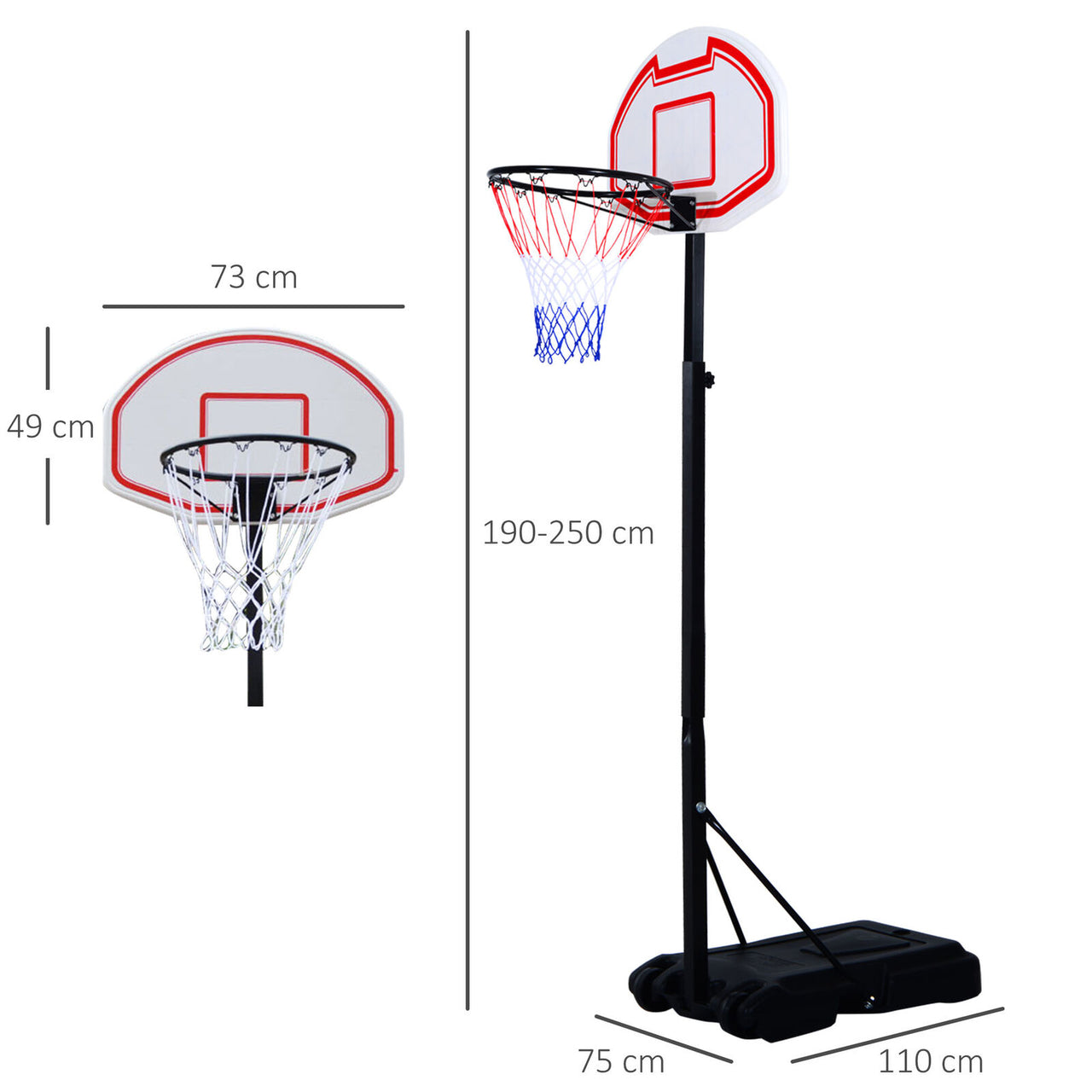 Verstelbare basketbalstandaard met basket verrijdbaar – 150 tot 210 cm