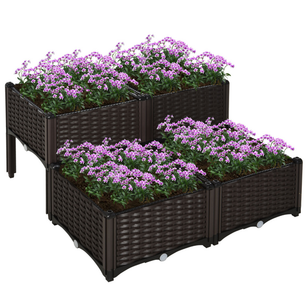 Set van 4 bruine rotan-look plantenbakken 40x40x44 cm