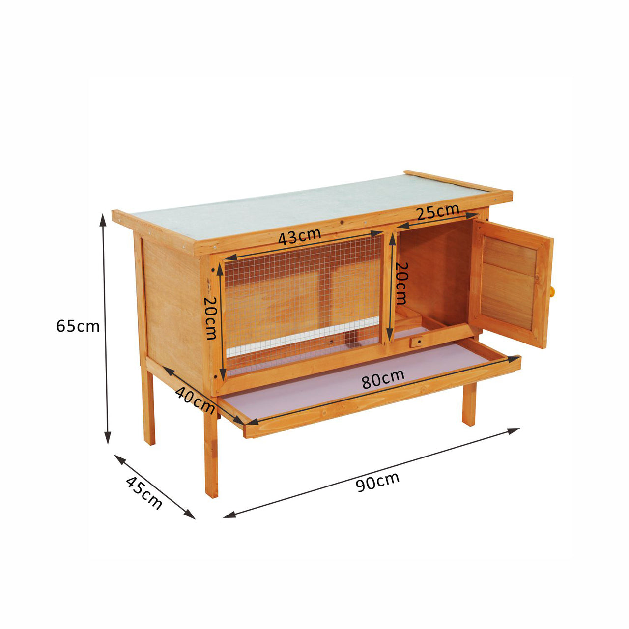 Houten konijnenhok voor buiten 90 x 45 x 65 cm duurzaam en veilig