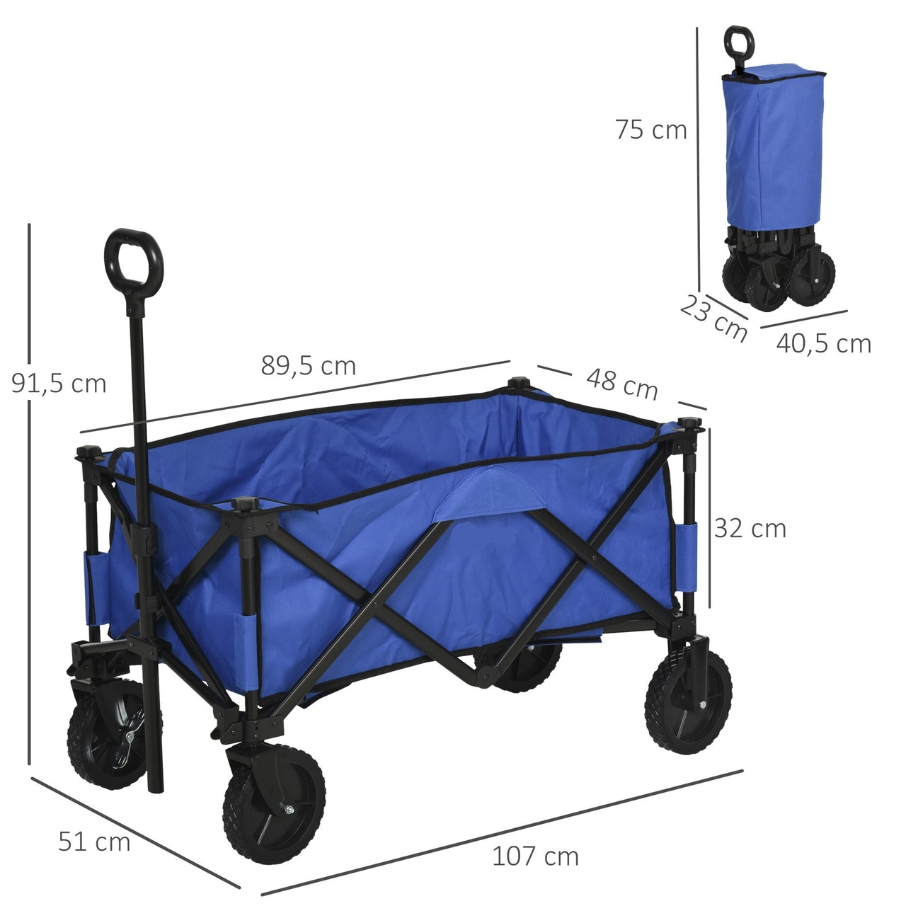 Blauwe opvouwbare bolderkar met 80 kg draagkracht