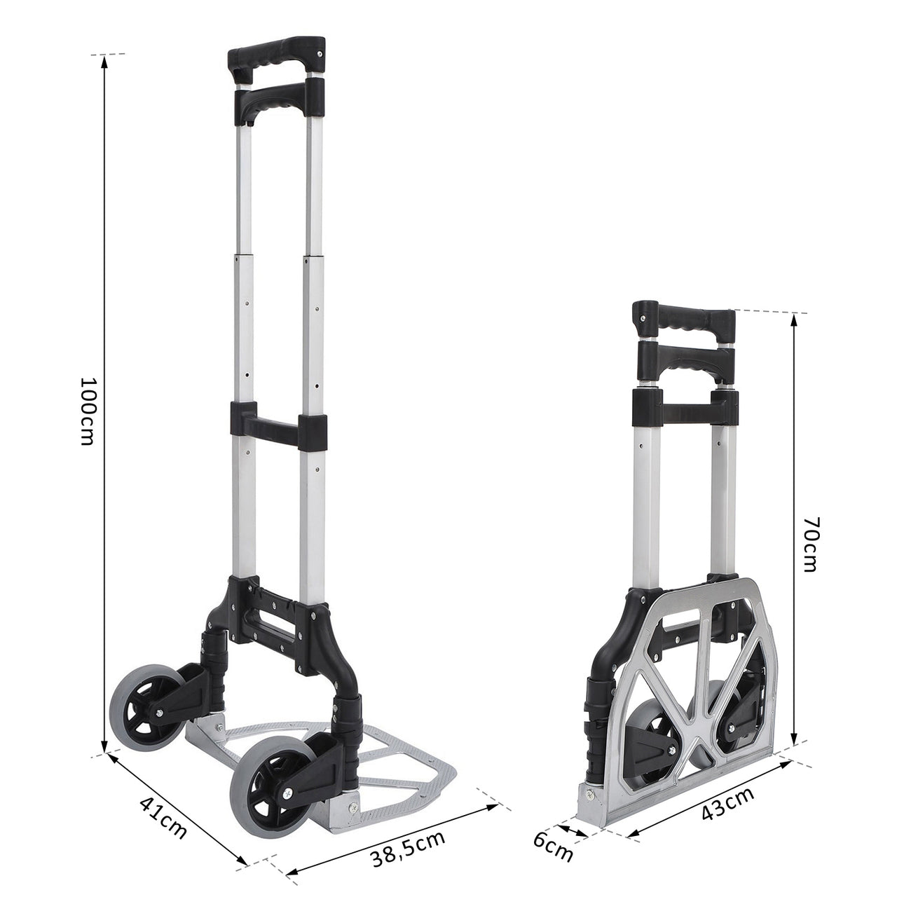 Aluminium opvouwbare steekwagen met 70 kg draagvermogen