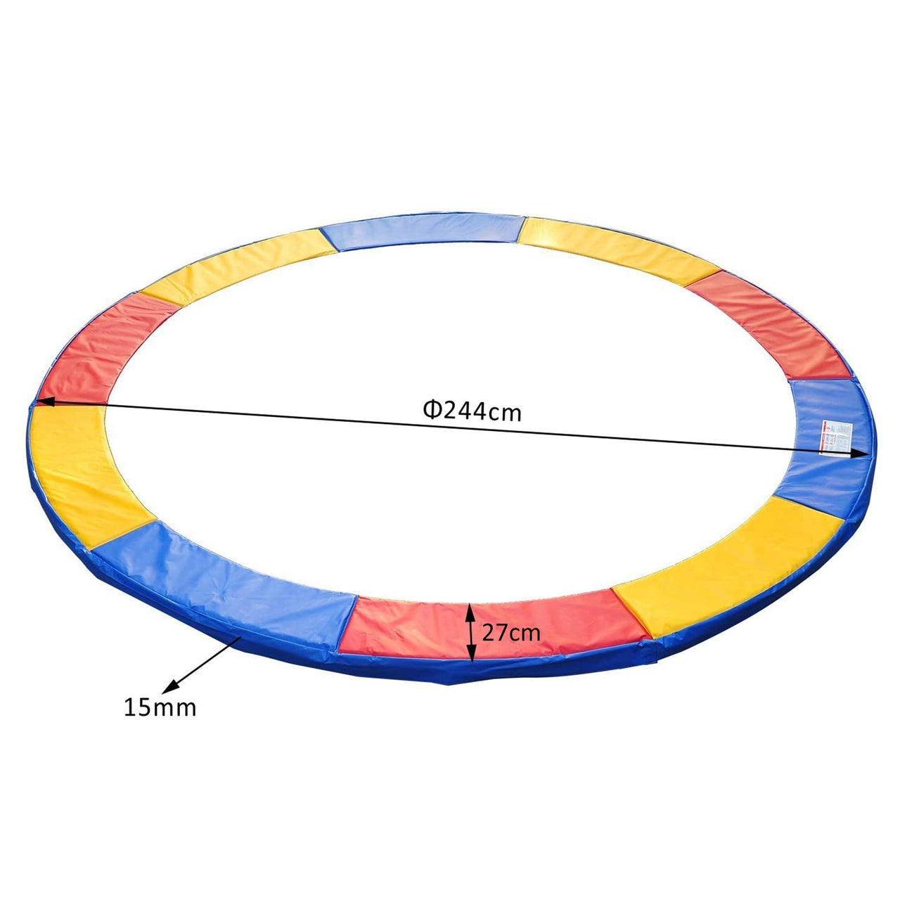 Rode, gele en blauwe PVC trampoline rand Ø244 cm met 15 mm vulling