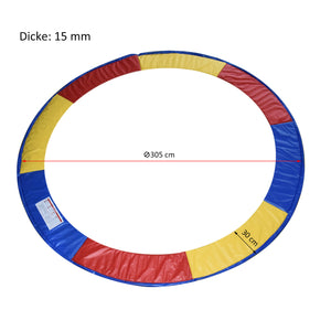 Kleurige PVC trampoline rand Ø305 cm met 15 mm vulling, duurzaam en veilig voor gangbare trampolines