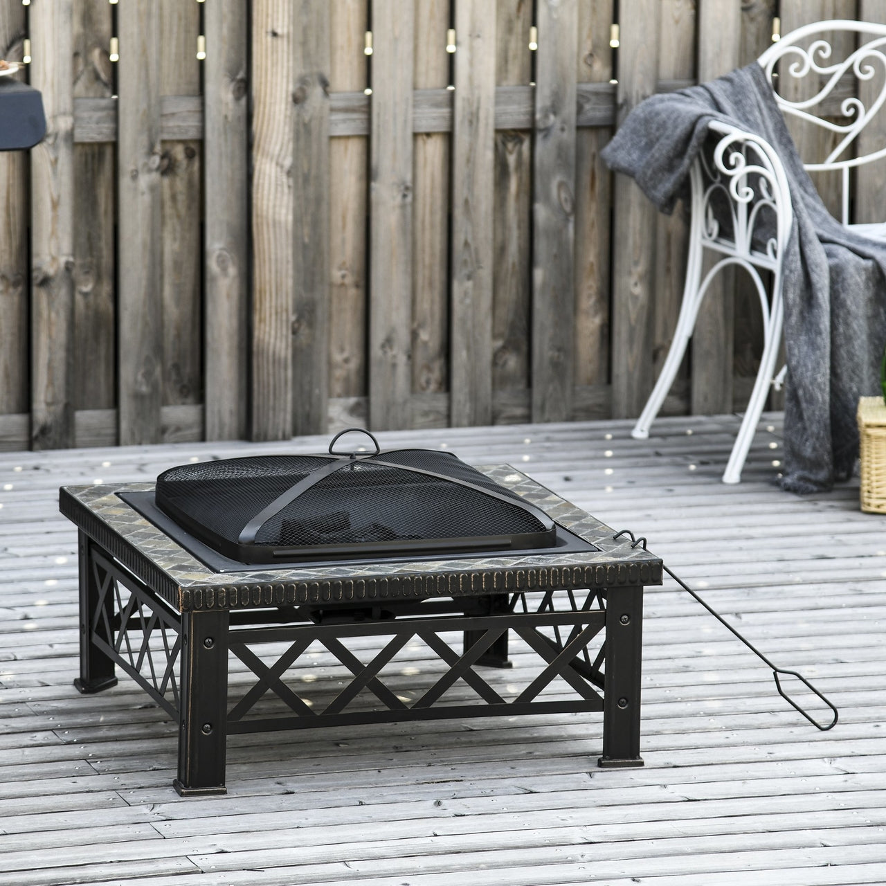 3-in-1 vuurschaal: vuurkorf, terrashaard en BBQ in zwart geverfd staal