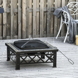 3-in-1 vuurschaal: vuurkorf, terrashaard en BBQ in zwart geverfd staal met grillrooster voor sfeervolle warmte op het terras