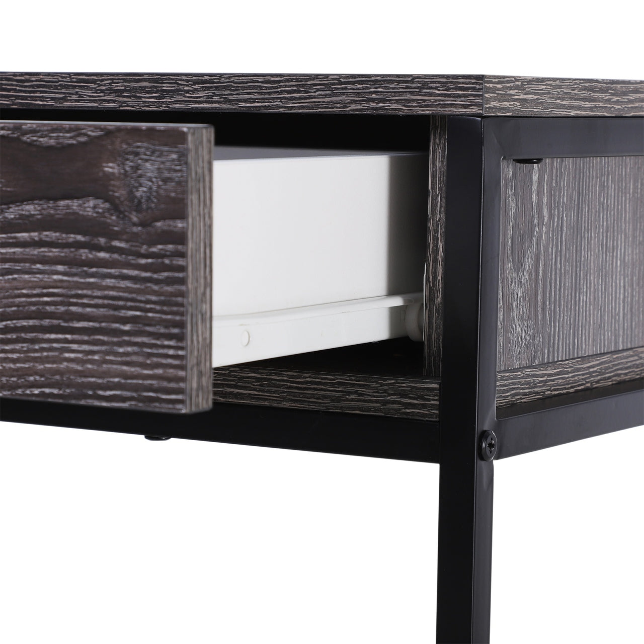 Industrieel wandtafel halmeubel met 2 laden en opbergkast grijs zwart