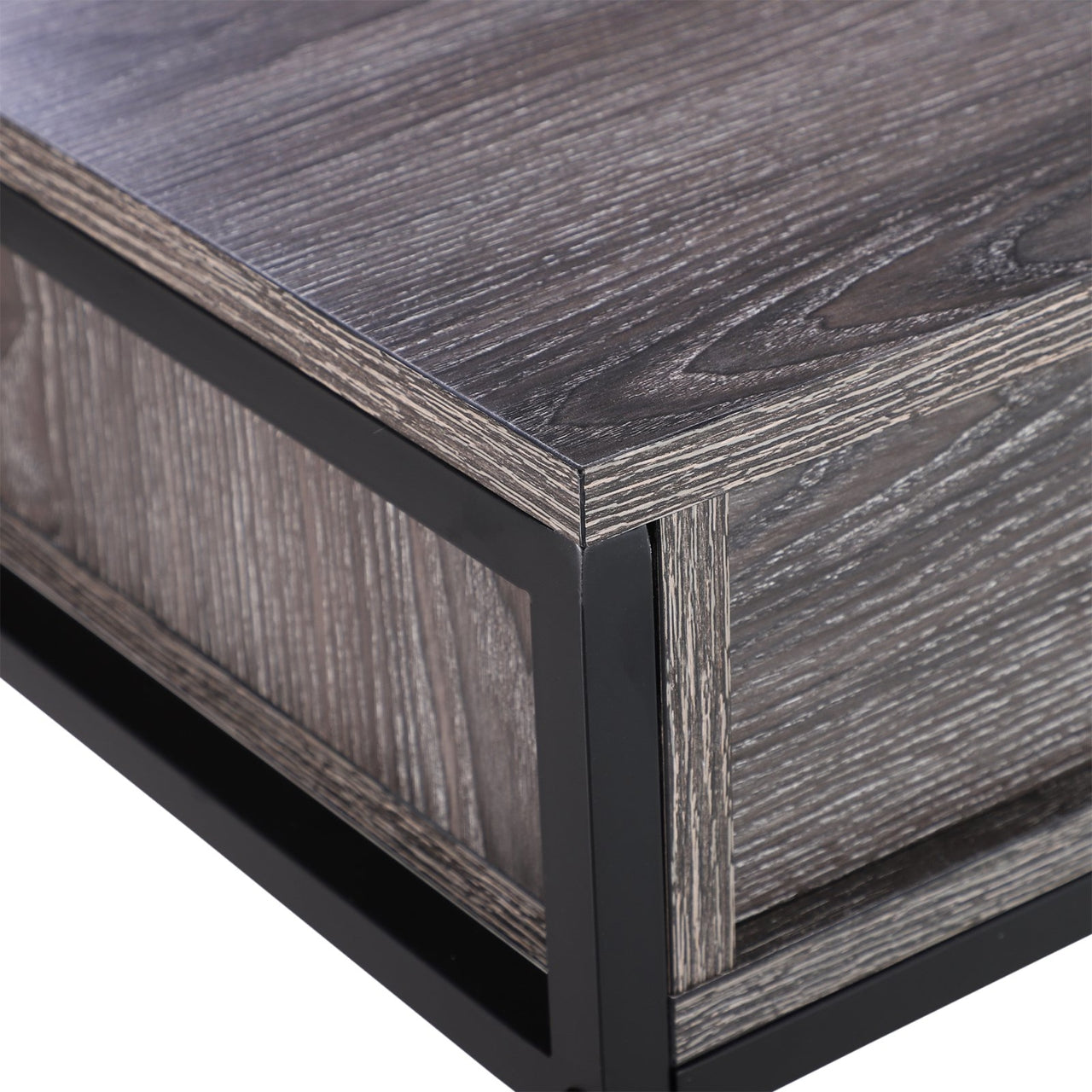 Industrieel wandtafel halmeubel met 2 laden en opbergkast grijs zwart