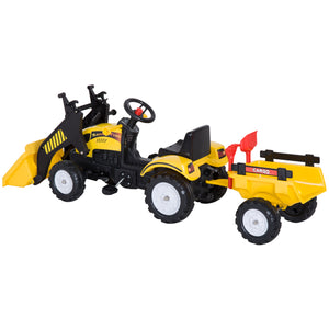 Traptractor met aanhanger zwart en geel 167 x 41 x 52 cm speelgoed – stevige tractor voor kinderen vanaf 3 jaar