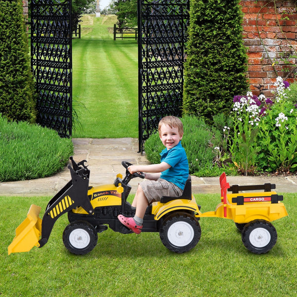 Traptractor met aanhanger zwart en geel 167 x 41 x 52 cm speelgoed