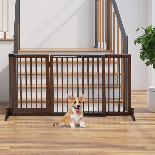 Verstelbaar bruin hondenhek 113–116 x 71 cm – Veilig voor trap of deur