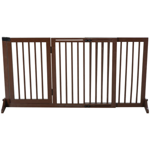 Verstelbaar bruin hondenhek 113–116 x 71 cm – stevig houten hek voor veiligheid bij trap of deur in huis