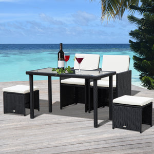 11-delige tuinset van zwart polyrotan met tuinstoelen en tuintafel – duurzaam en stijlvol voor jouw tuin met wit kussen