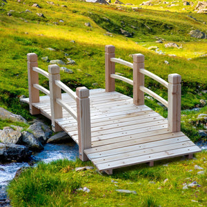 Houten tuinbrug 152×67×48 cm – stevige loopbrug van massief dennenhout voor vijver en tuin met klassiek design