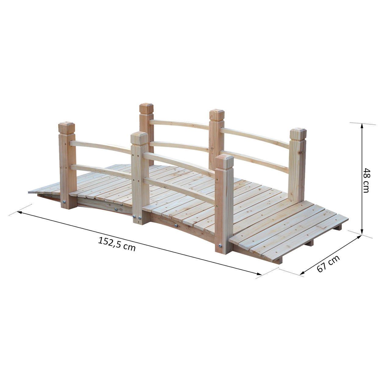 Houten tuinbrug 152×67×48 cm – stevige loopbrug voor vijver en tuin