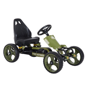 Groene skelter voor kinderen van 3-6 jaar – stevige trapauto 105x54x61 cm met legerdesign voor buitenplezier
