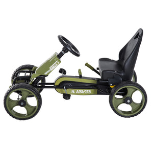Groene skelter voor kinderen van 3-6 jaar – stevige trapauto 105x54x61 cm met stoer legerdesign voor buitenplezier