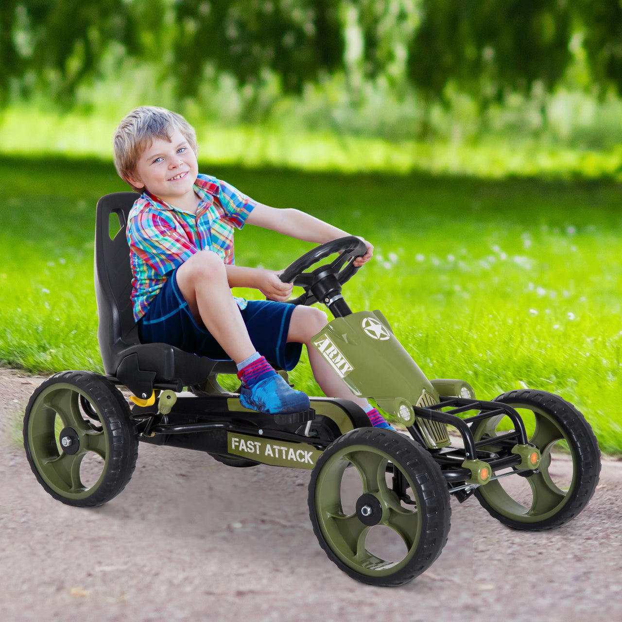 Groene skelter voor kinderen van 3-6 jaar – Stevige trapauto 105x54x61 cm voor buitenplezier