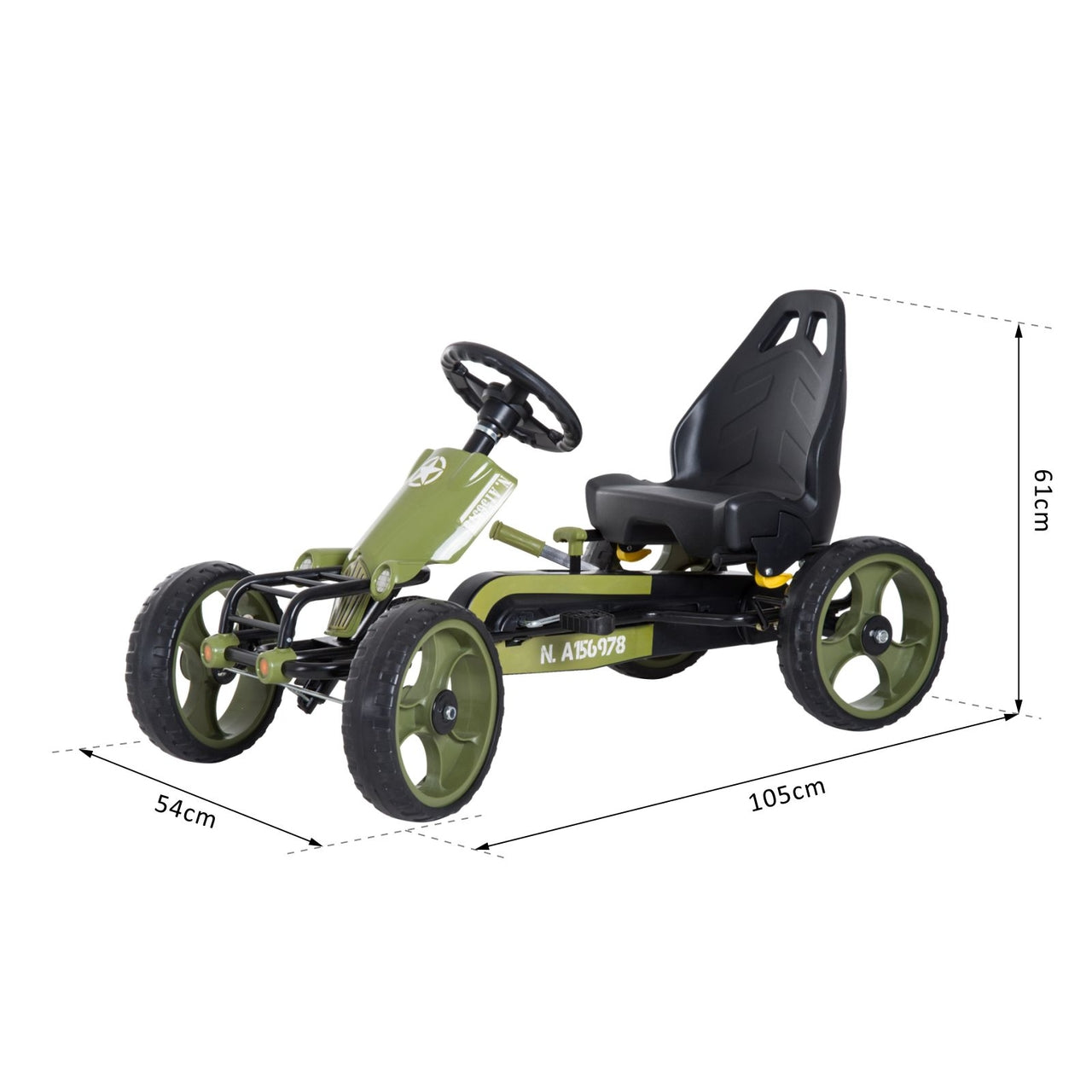 Groene skelter voor kinderen van 3-6 jaar – Stevige trapauto 105x54x61 cm voor buitenplezier