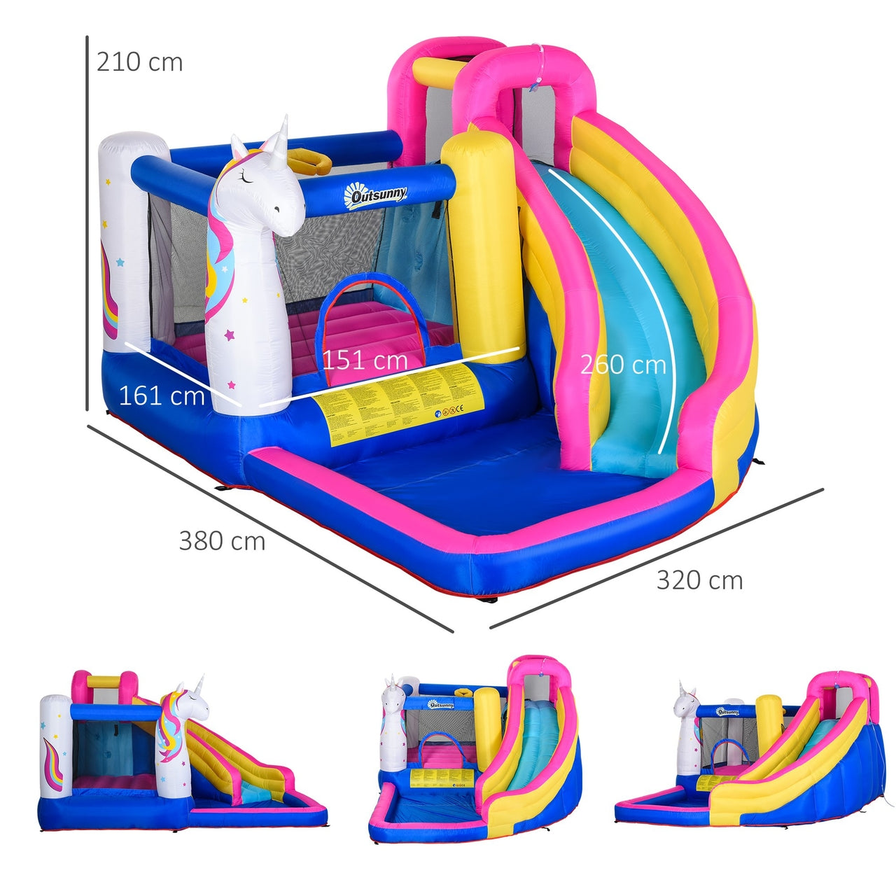 Zwembad springkasteel waterpark met glijbaan 380L x 320B x 210H cm