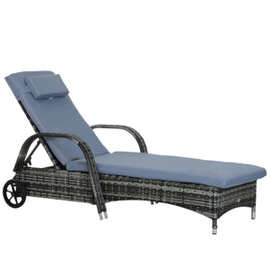 Verstelbaar verrijdbaar loungebed in grijs – 200x73 cm tuincomfort met comfortabele kussens en wielen voor mobiel gebruik in de tuin