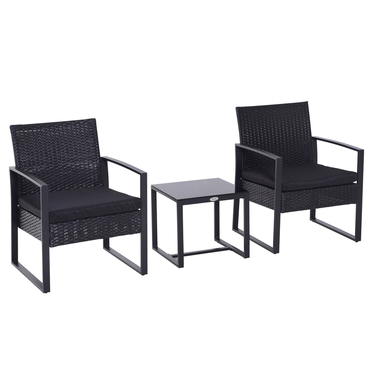 2-persoons tuinset zwart polyrotan – Incl. tafel & stoelen voor balkon of tuin
