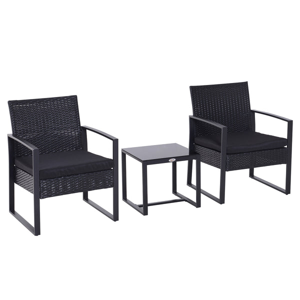 2-persoons tuinset zwart polyrotan – Incl. tafel & stoelen voor balkon of tuin