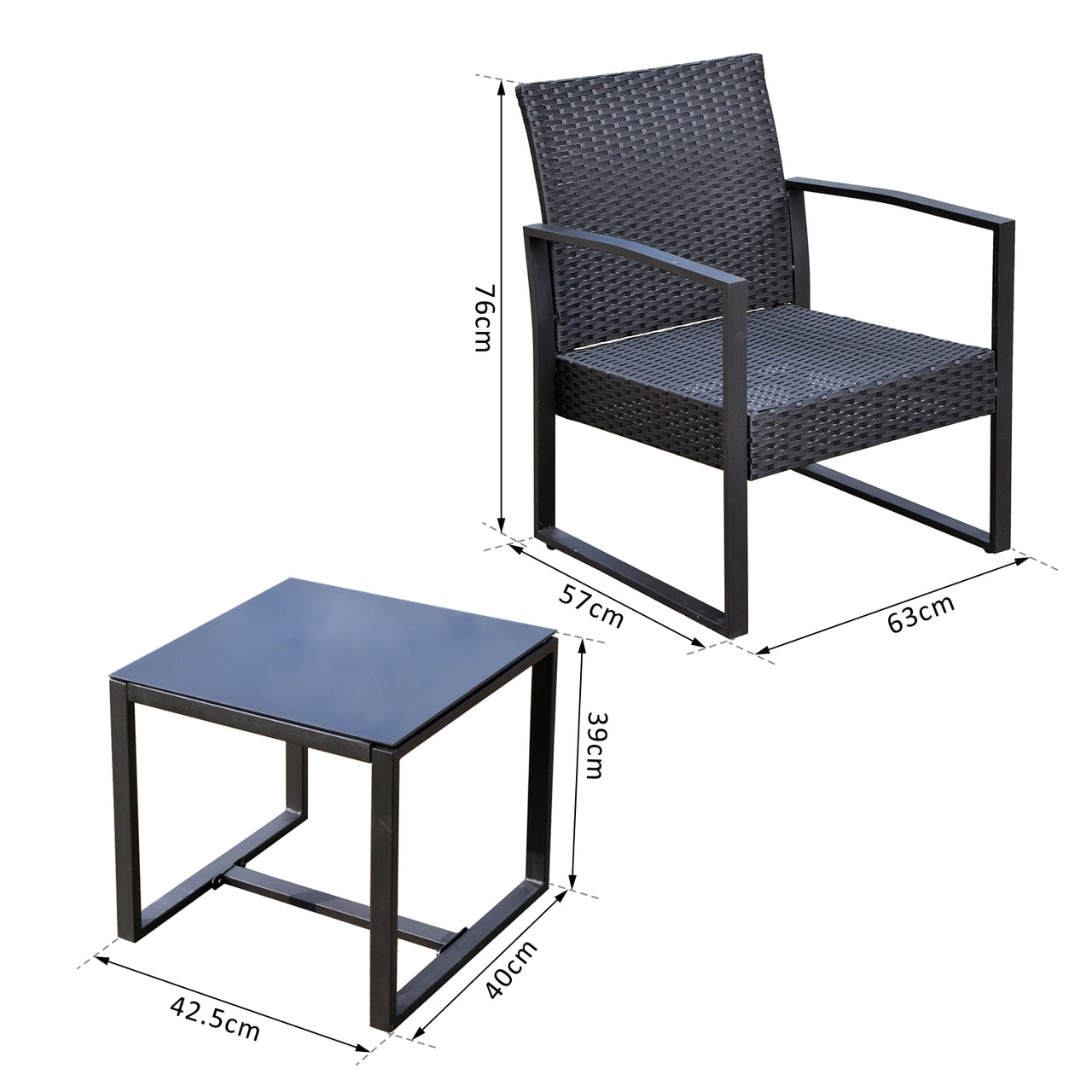 2-persoons tuinset zwart polyrotan – Incl. tafel & stoelen voor balkon of tuin
