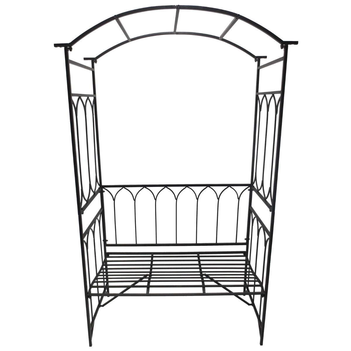 Decoratieve metalen tuinbank met rozenboog – 115x50x203 cm voor tuin of terras