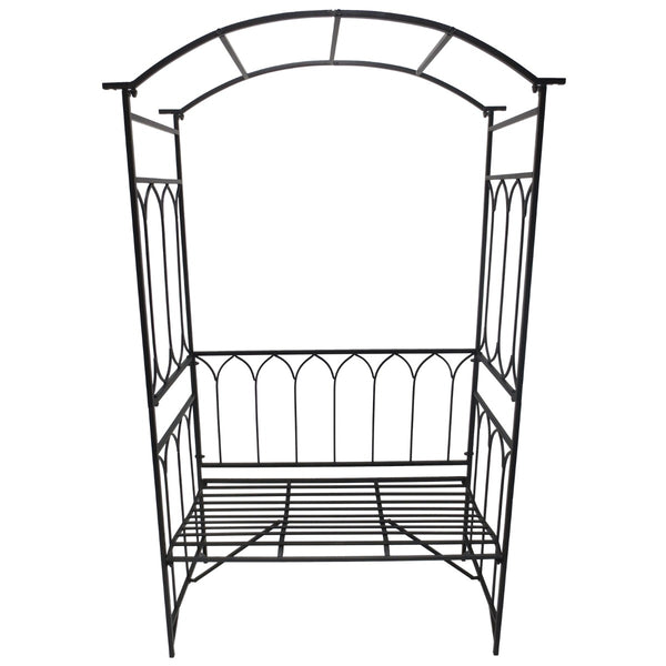 Decoratieve metalen tuinbank met rozenboog – 115x50x203 cm voor tuin of terras