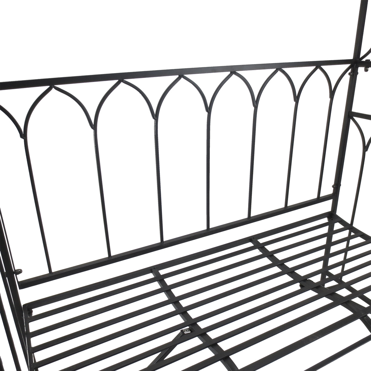 Decoratieve metalen tuinbank met rozenboog – 115x50x203 cm voor tuin of terras