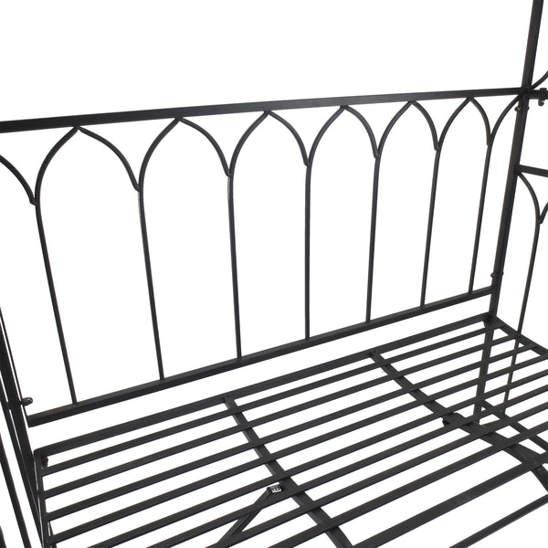 Decoratieve metalen tuinbank met rozenboog – 115x50x203 cm voor tuin of terras