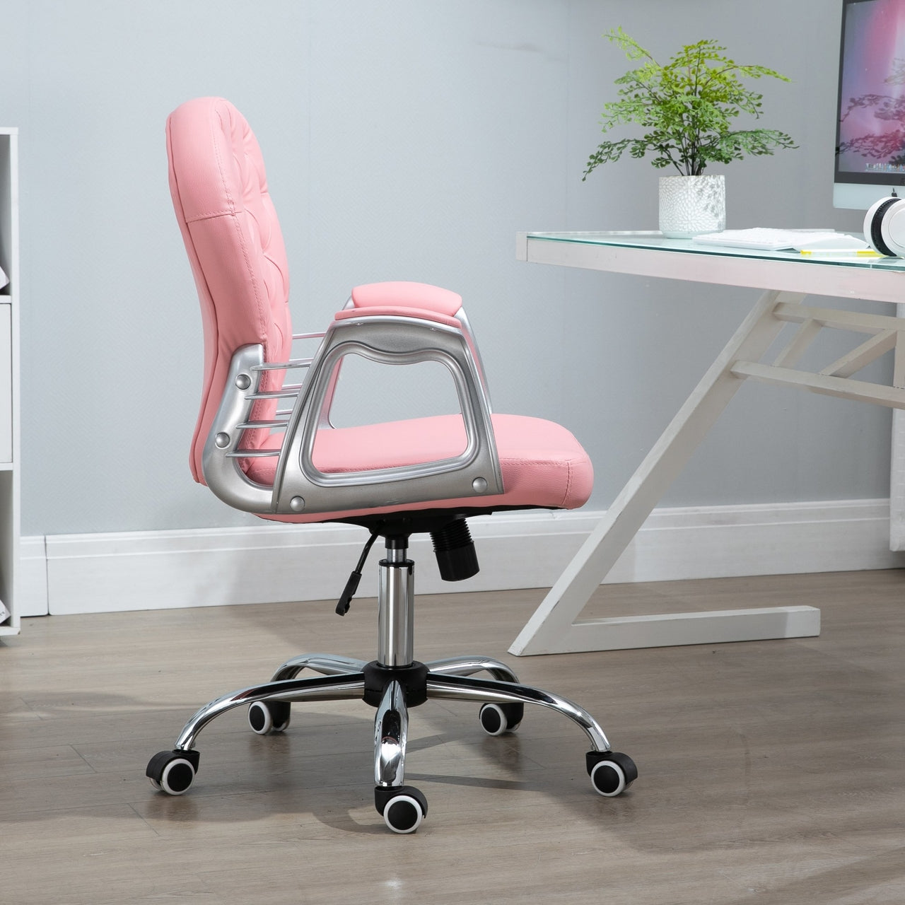 Ergonomische roze bureaustoel – Comfortabele bureaustoel 59,5x60,5x105 cm voor werk en ontspanning
