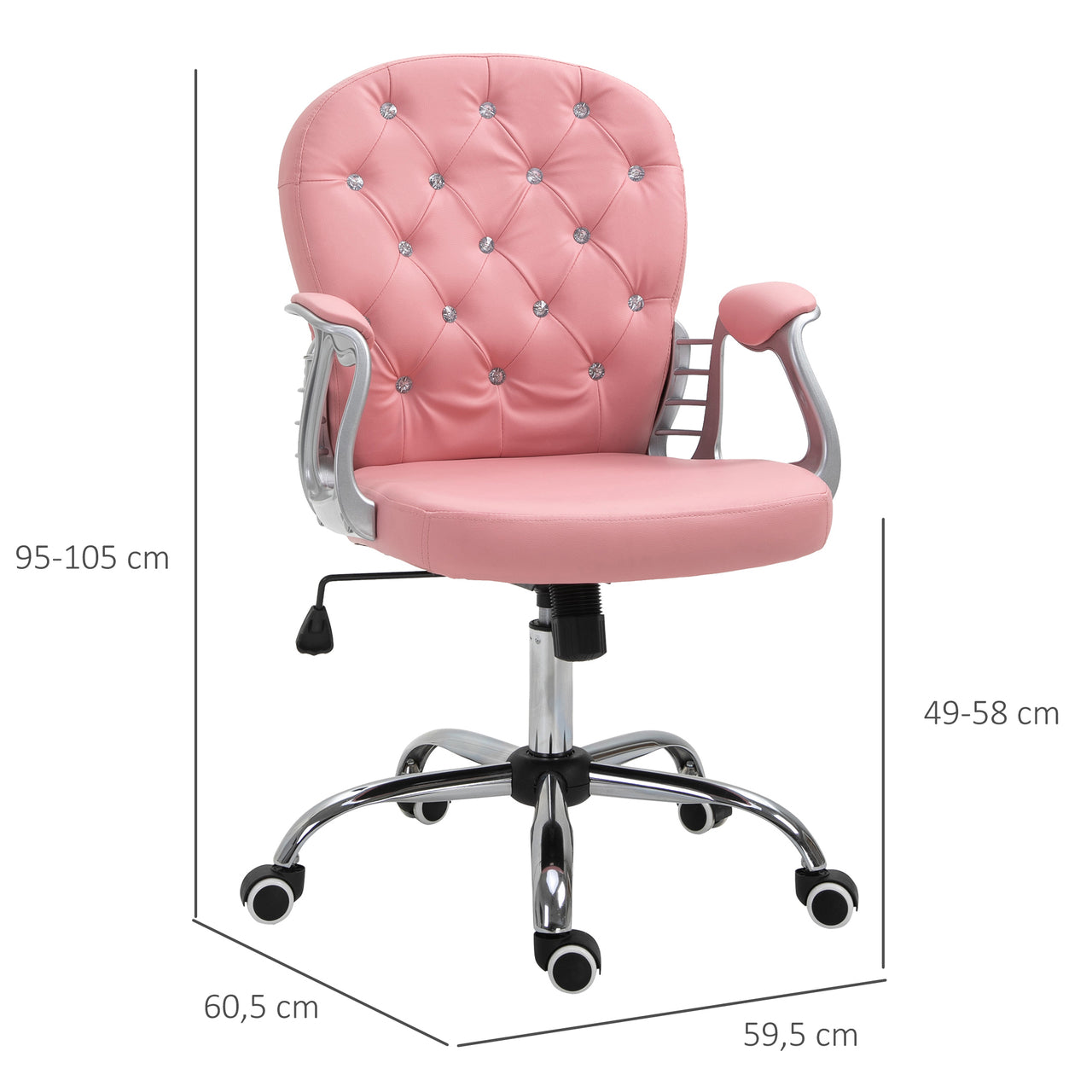 Ergonomische roze bureaustoel – Comfortabele bureaustoel 59,5x60,5x105 cm voor werk en ontspanning