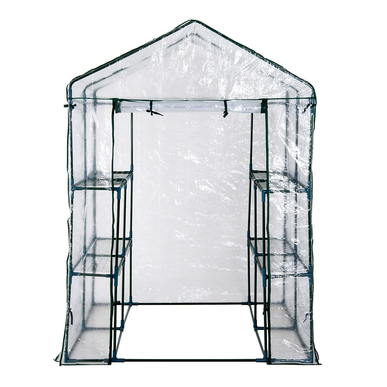 Ruime planten- en tuinkas met schappen – 143x143x195 cm