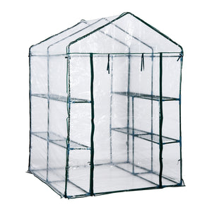 Ruime planten- en tuinkas met schappen – 143x143x195 cm met transparante folie en roestvrij stalen frame voor optimale plantengroei