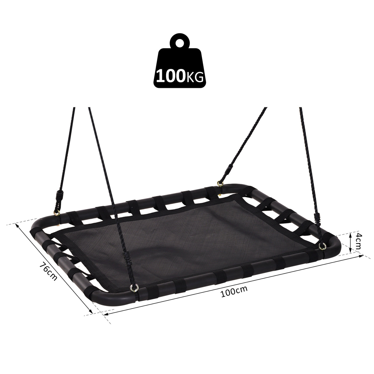 Nestschommel zwart 100x76x4 cm – Comfortabel schommelzitje voor urenlang speelplezier