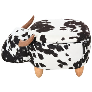 Zwart-witte poef met opbergruimte – 62x35x36 cm kinderstoel met multifunctioneel design en leuk dierenmotief