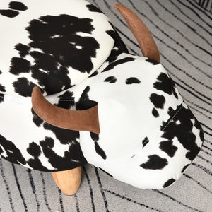 Zwart-witte poef met opbergruimte – 62x35x36 cm kinderstoel met multifunctioneel design en speels koeienmotief