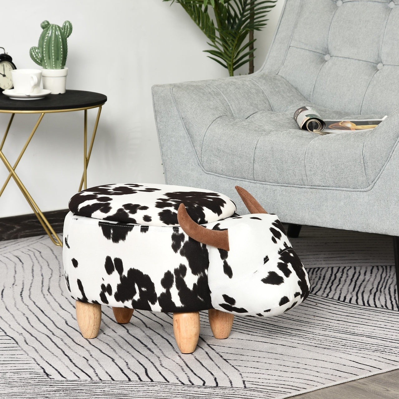 Zwart-witte poef met opbergruimte – 62x35x36 cm kinderstoel met multifunctioneel design