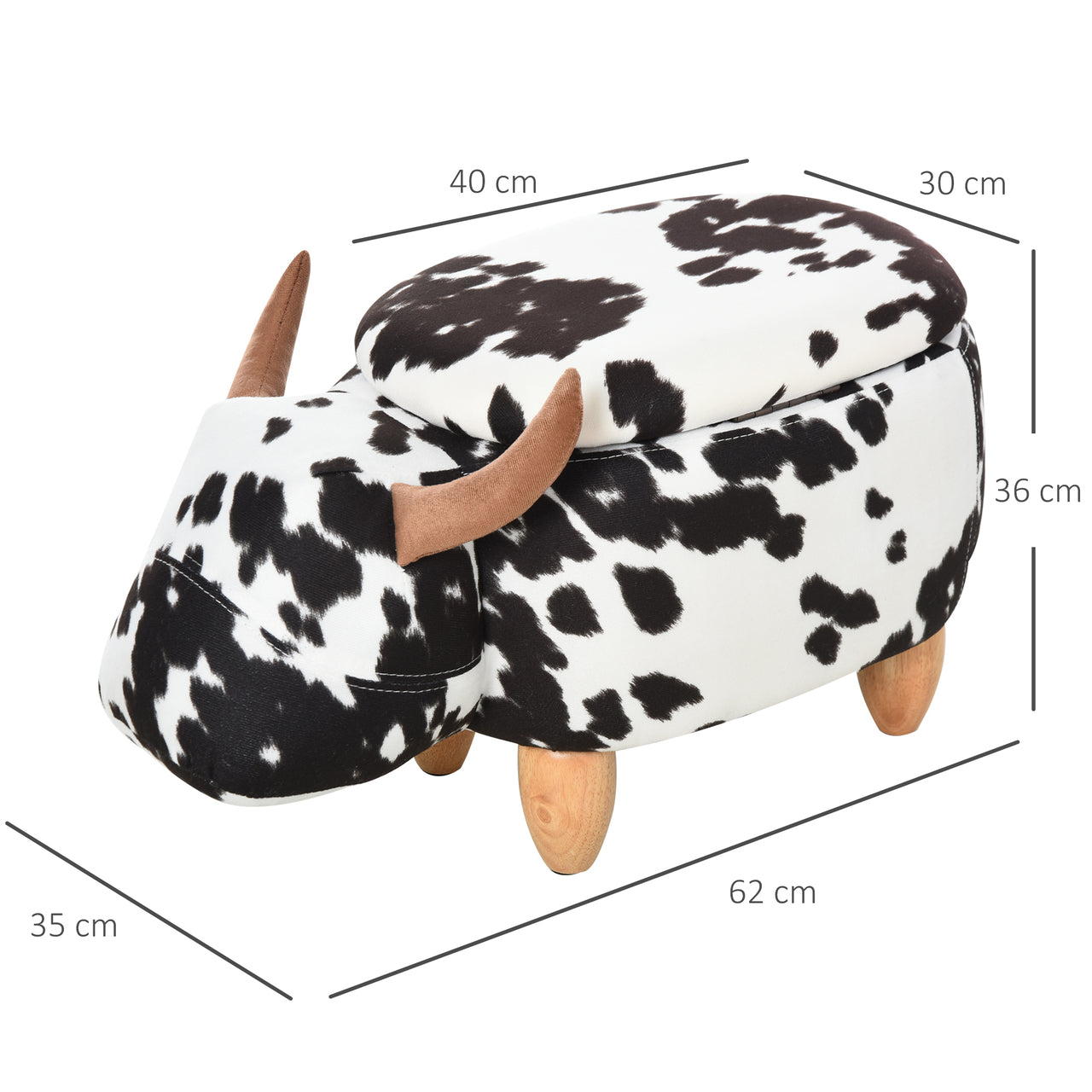 Zwart-witte poef met opbergruimte – 62x35x36 cm kinderstoel met multifunctioneel design
