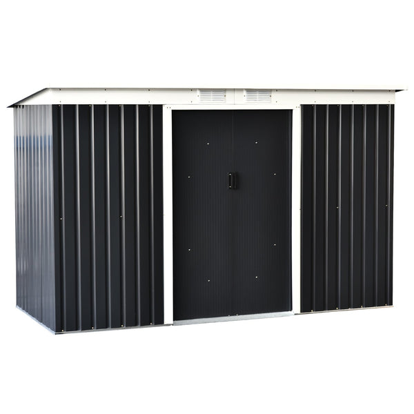 Donkergroen metalen tuinhuis – 277x130x173 cm schuur voor slimme opbergruimte in de tuin