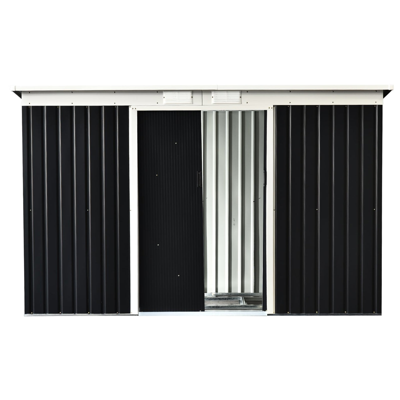 Donkergroen metalen tuinhuis – 277x130x173 cm schuur voor slimme opbergruimte in de tuin