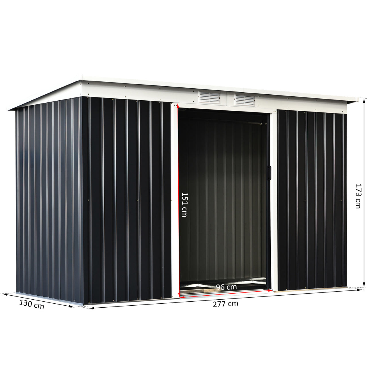 Donkergroen metalen tuinhuis – 277x130x173 cm schuur voor slimme opbergruimte in de tuin
