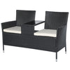 2-zits tuinbank van zwart polyrotan – 133x63x84 cm inclusief comfortabele kussens