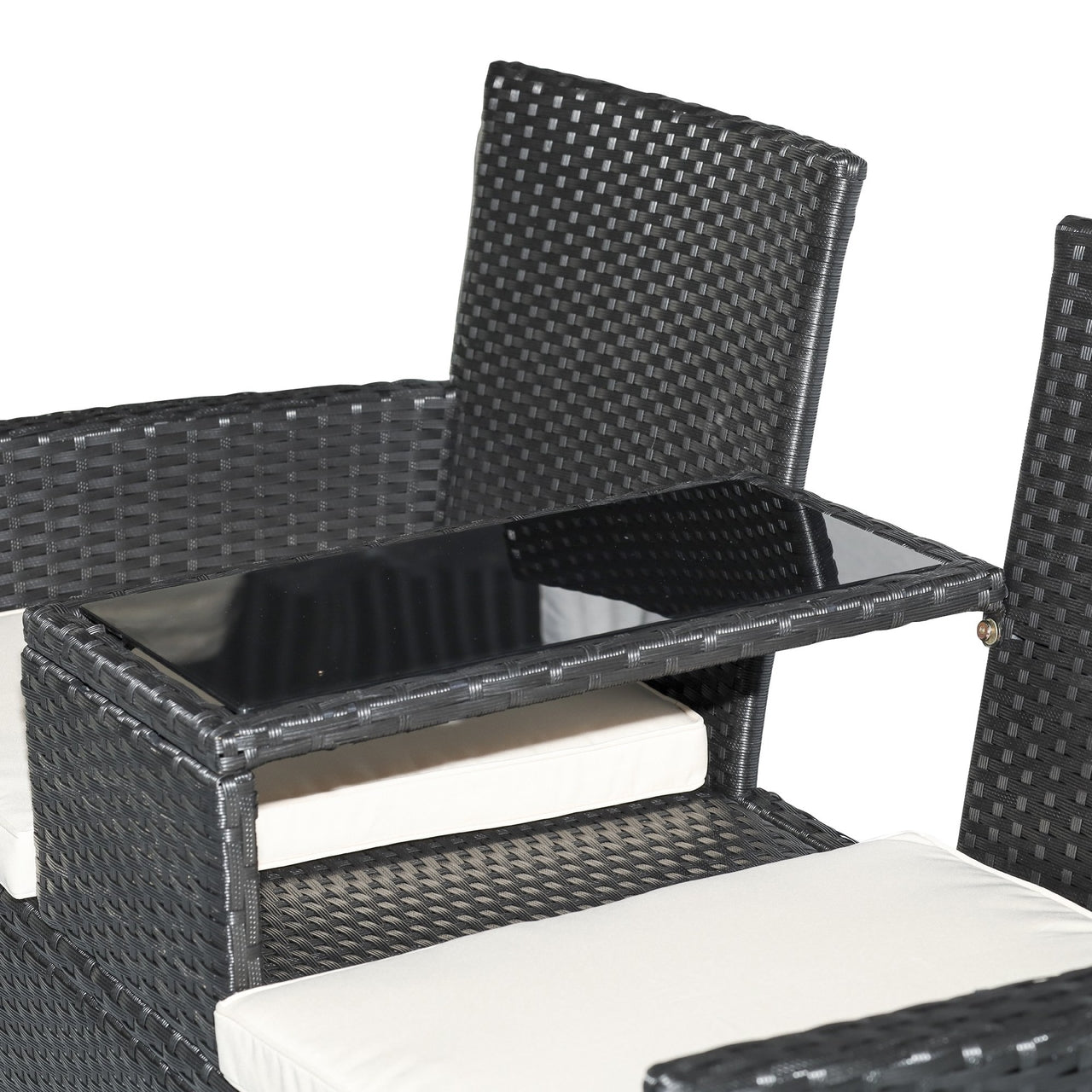 2-zits tuinbank van zwart polyrotan – 133x63x84 cm inclusief comfortabele kussens